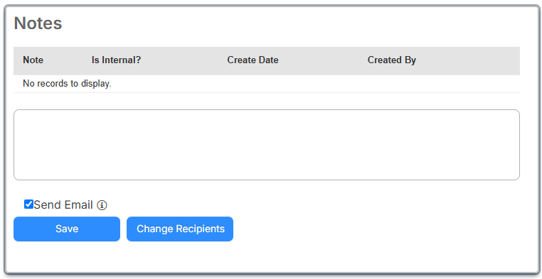 Notes section on a request.